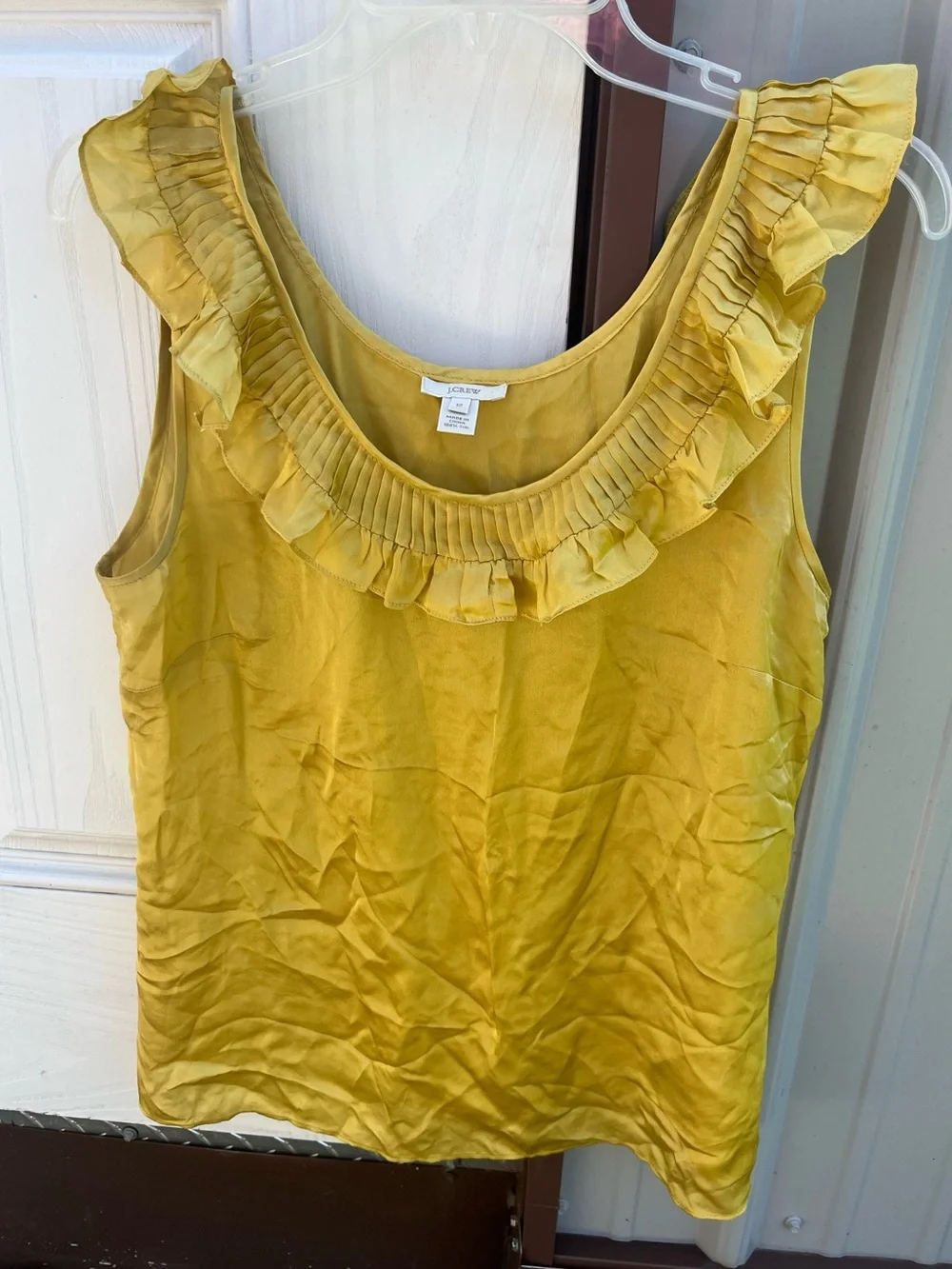 J crew silk sleeveless camisole pleated ruffle tank top golden yellow 12